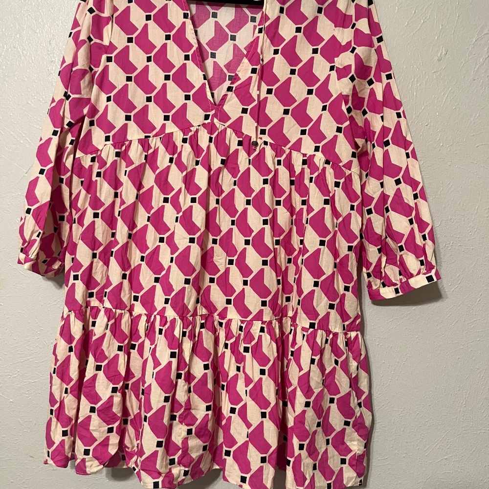 Zara Pink and White Geometric Mini Dress